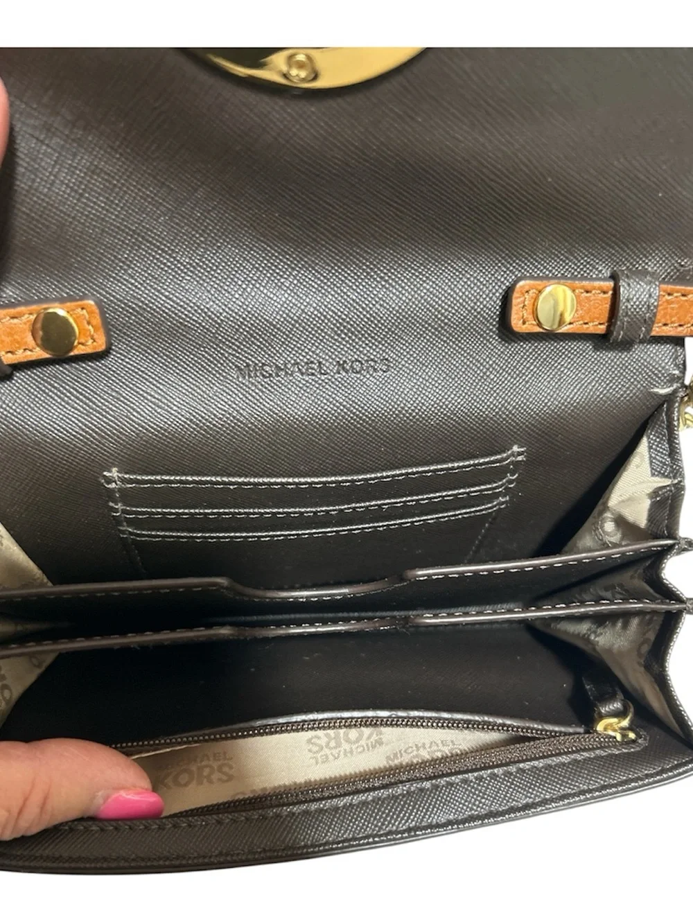 Michael Kors Tan and Brown Logo-Accent Crossbody